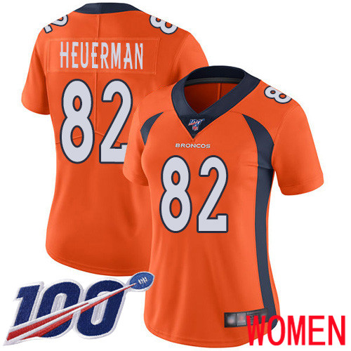Women Denver Broncos #82 Jeff Heuerman Orange Team Color Vapor Untouchable Limited Player 100th Season Football NFL Jersey